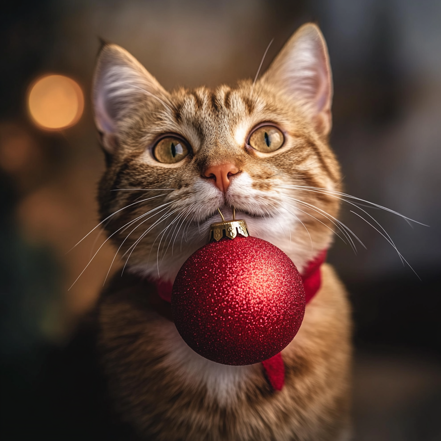 Tabby Cat with Christmas Ornament