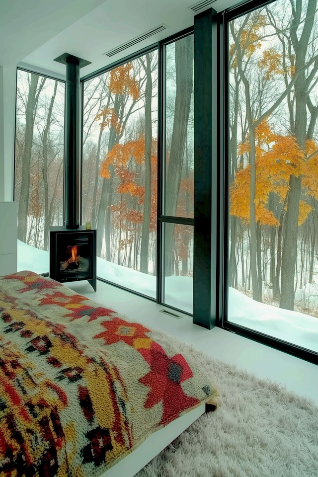 Modern Cozy Interior with Winter View