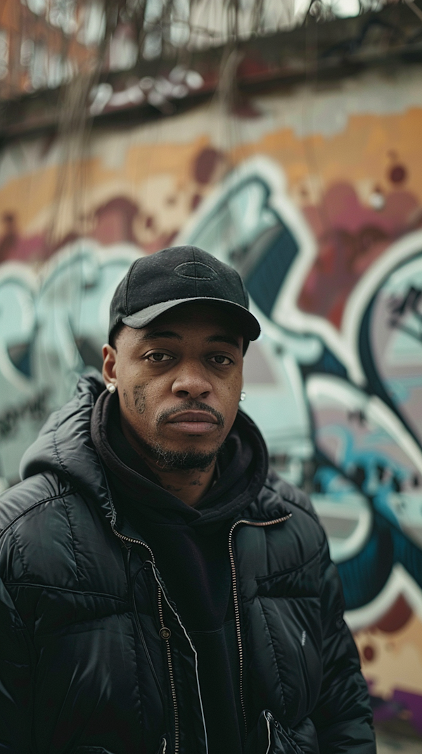 Focused Man with Graffiti Background