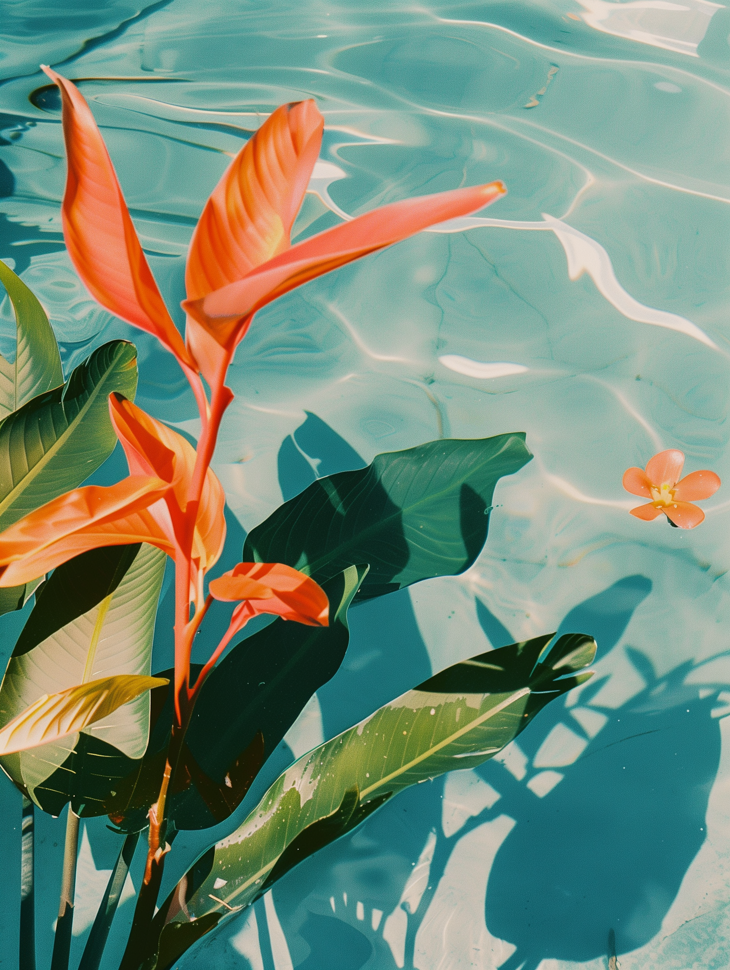 Tropical Heliconia Over Aquatic Backdrop