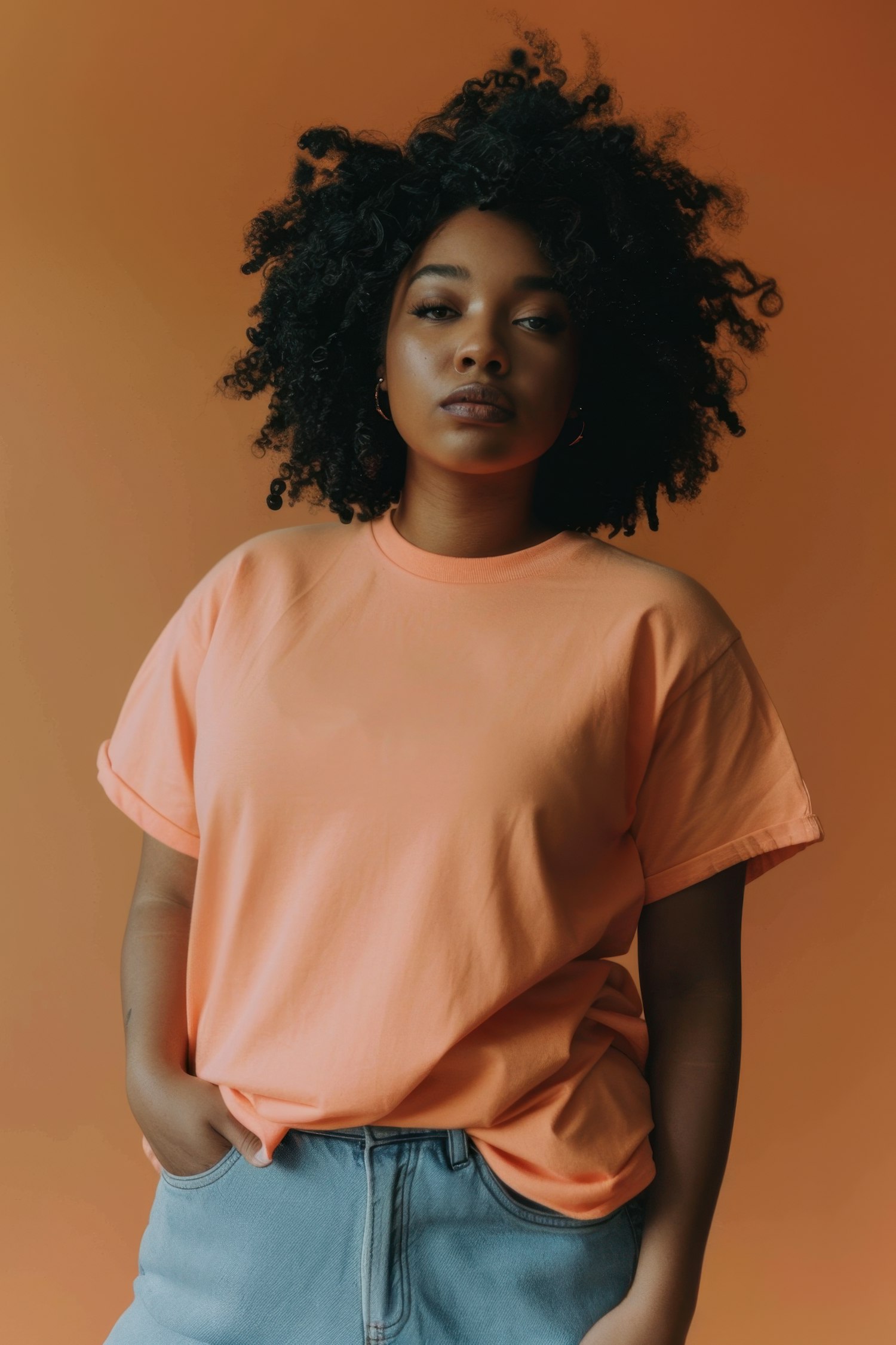 Stylish Portrait Against Orange Background