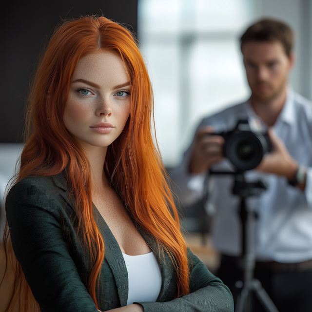 Confident Red-Haired Woman in Professional Setting