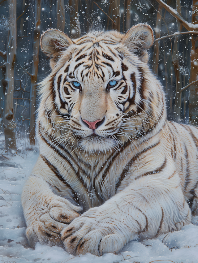 Majestic White Tiger in Snowy Landscape