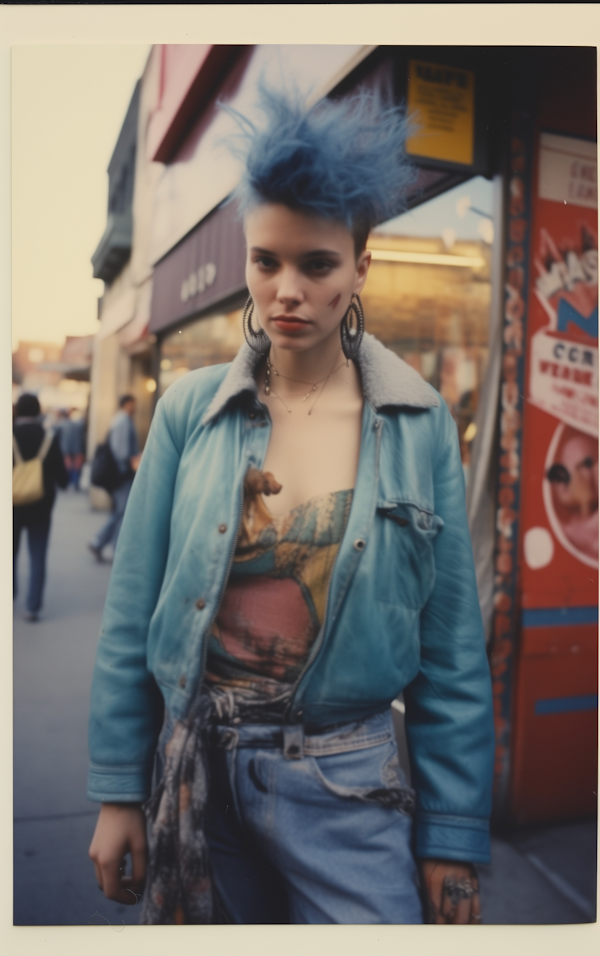 Electric Blue Hair Punk Fashion on Urban Street