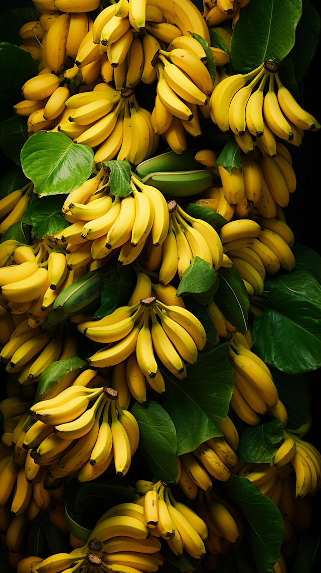 Radiant Banana Cluster with Verdant Leaves