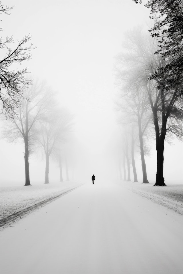 Solitary Figure in a Snowy Path