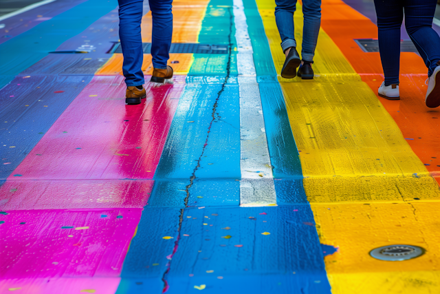 Colorful Painted Street with Pedestrians