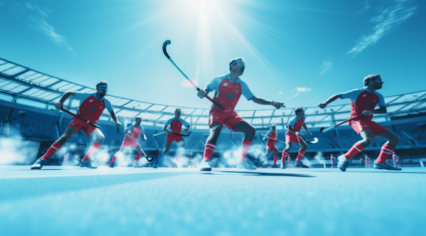 Dynamic Field Hockey Motion Sequence on Sunny Blue Pitch