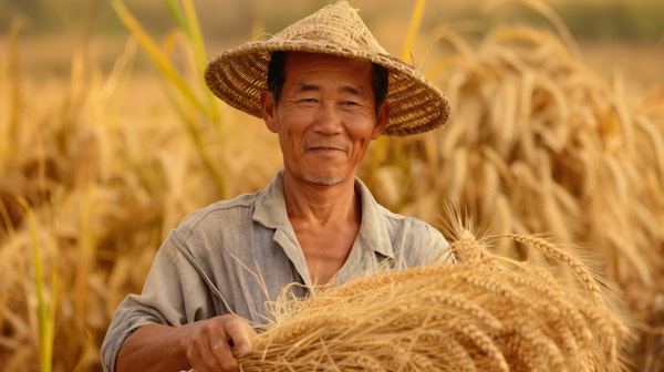 Elderly Farmer in Wheat Field