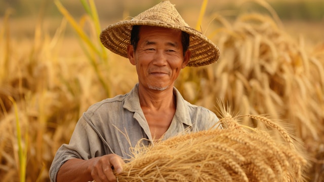 Elderly Farmer in Wheat Field