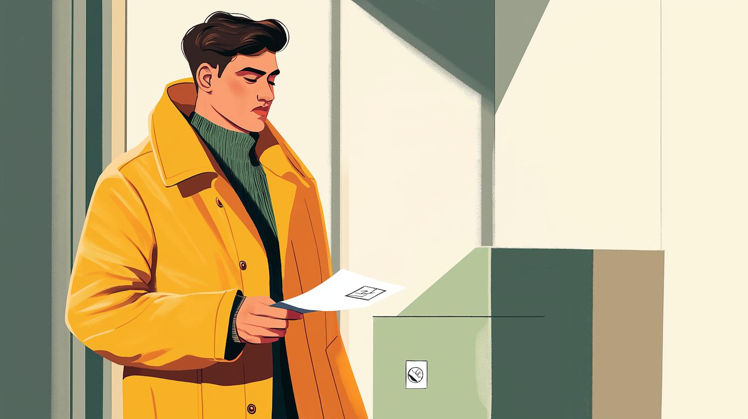 Man With Letter at Green Mailbox