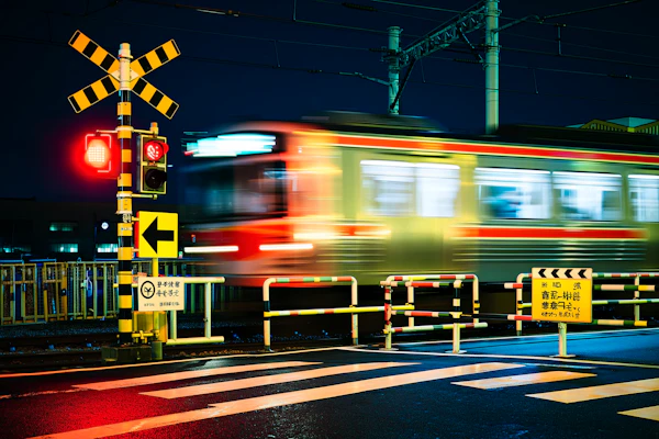 Nighttime Train Crossing