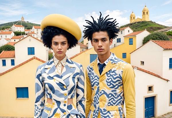 Colorful Fashion in Front of Vibrant Houses