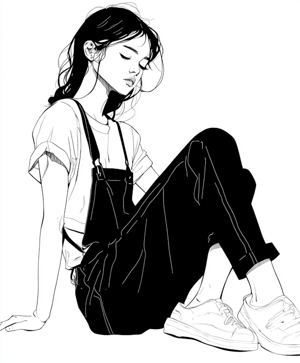 Contemplative Monochrome Illustration of a Woman