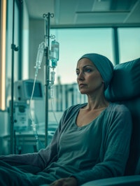 Woman with cancer receiving chemotherapy