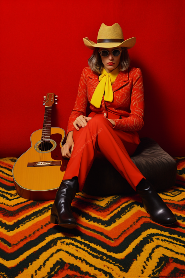 Retro Red Diva with Guitar