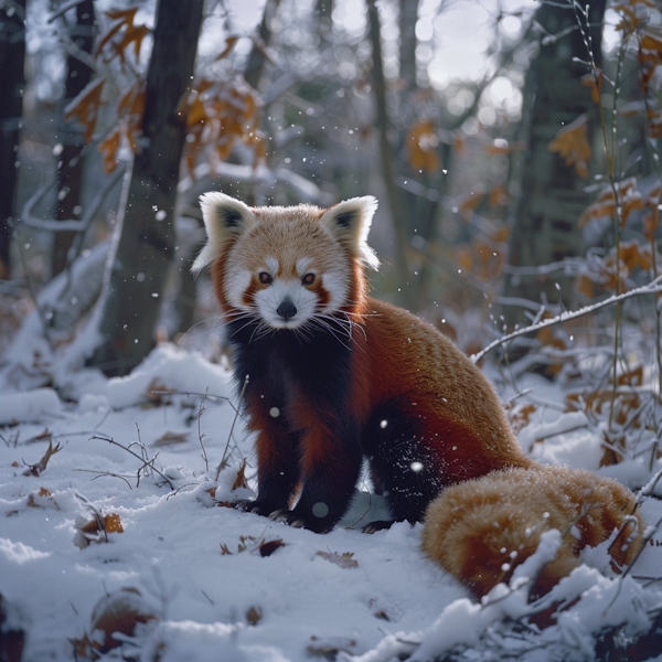 Serene Red Panda in Snowy Forest