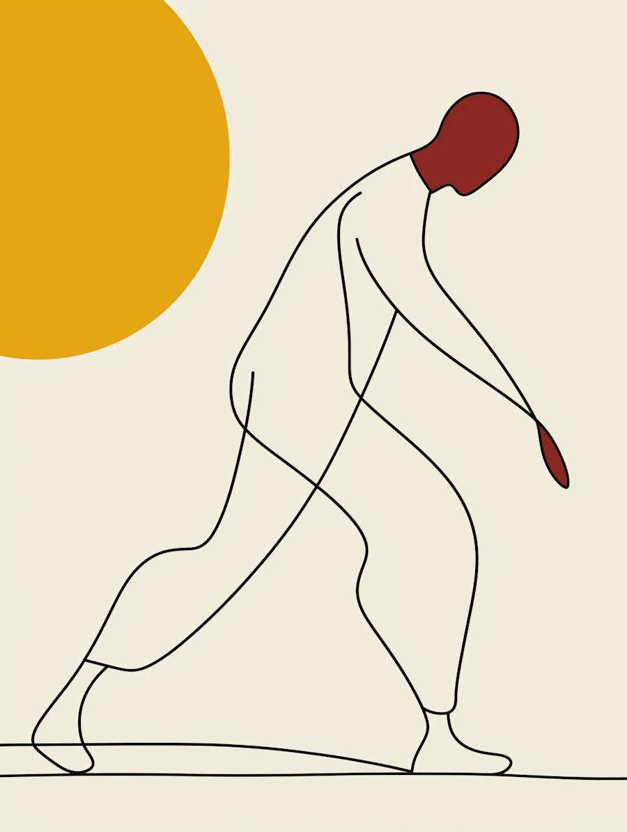 Minimalist Line Drawing of Human Figure in Motion