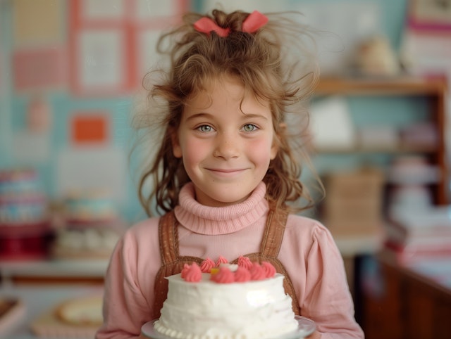 Happy Girl with Birthday Cake