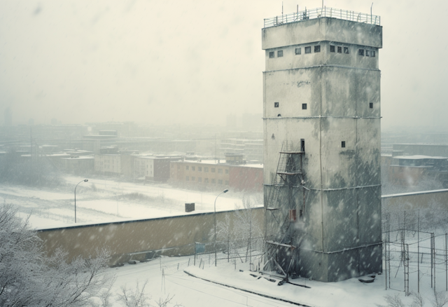 Solitary Industrial Tower in Winter Desolation