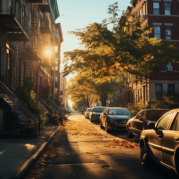 Autumnal Solitude in the City at Golden Hour