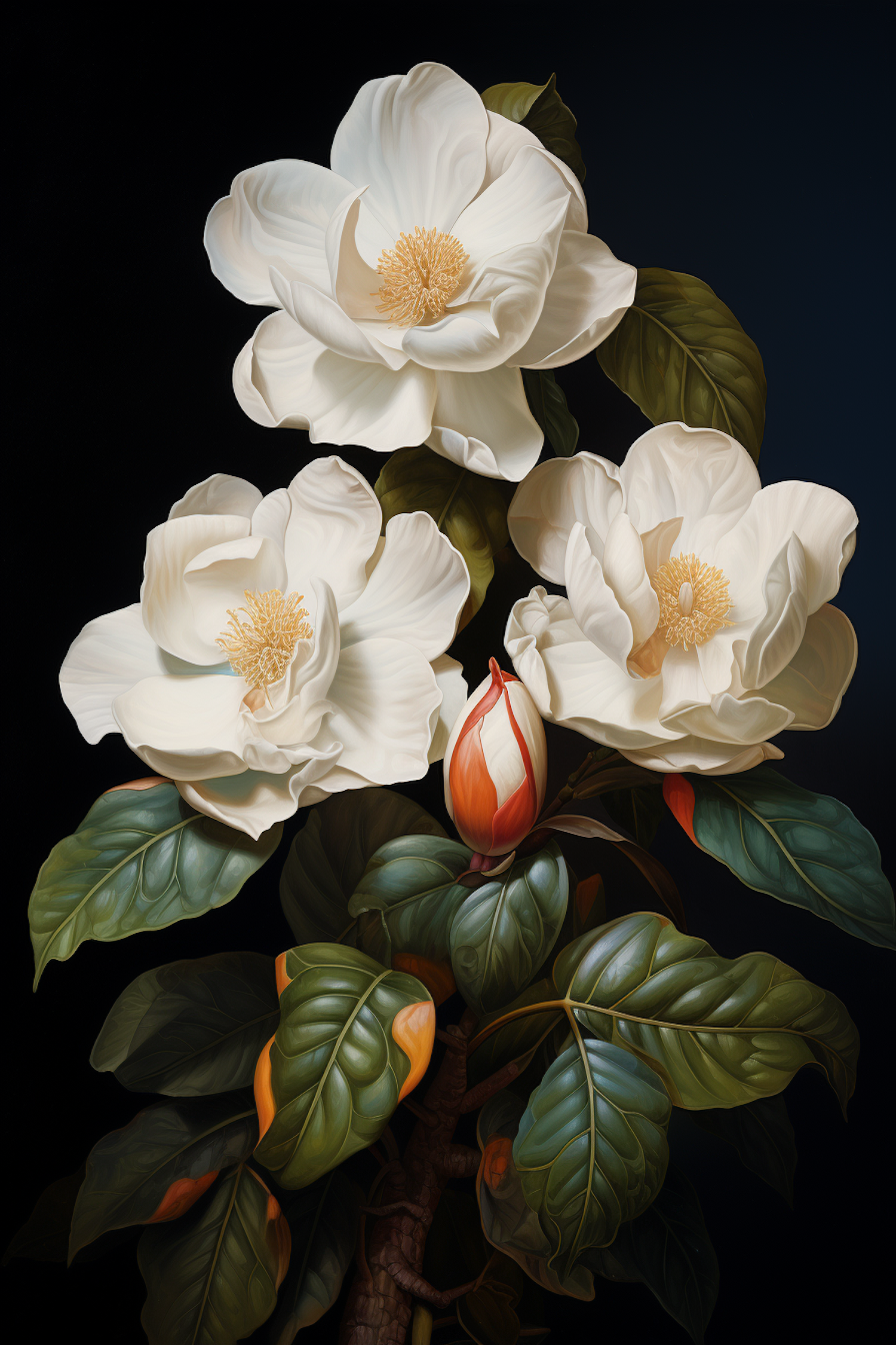 Contrasted Elegance: Magnolia in Bloom