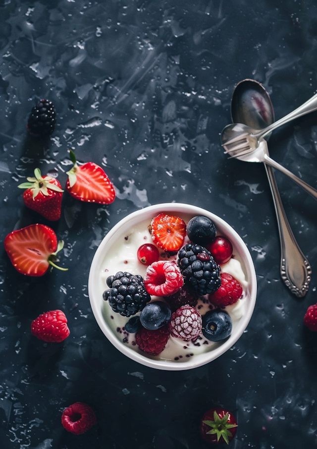 Assortment of Fresh Berries in Yogurt