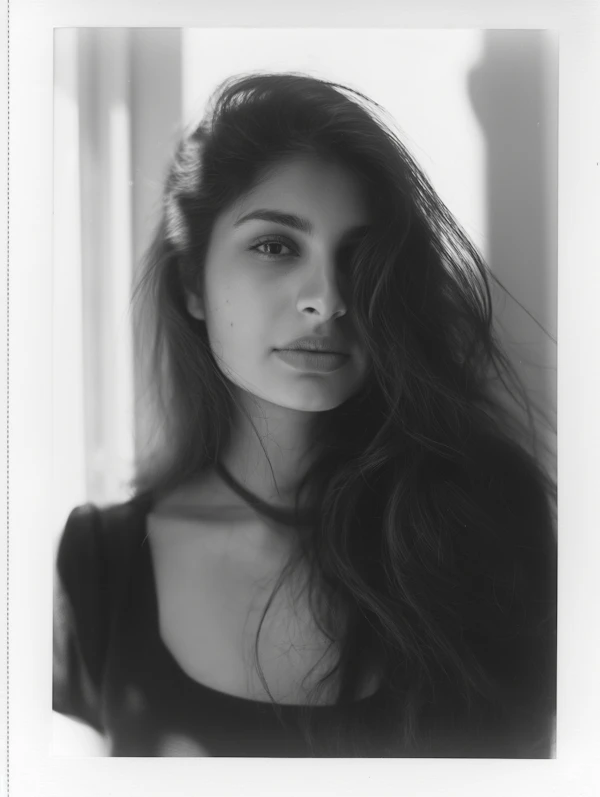 Serene Portrait of a Young Woman in Monochrome