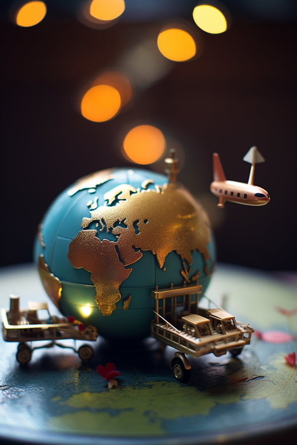 Global Travel Vignette with Teal & Gold Globe