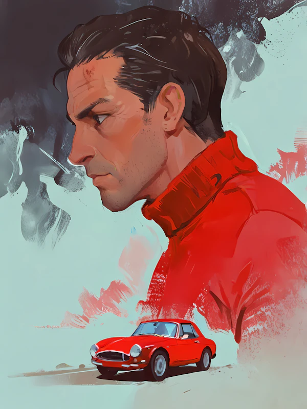 Man and Vintage Car Art