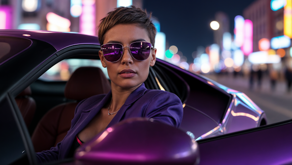 Urban Chic: Woman in a Purple Car