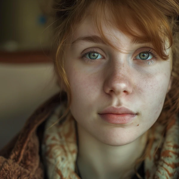 Serene Portrait of a Young Woman with Green Eyes