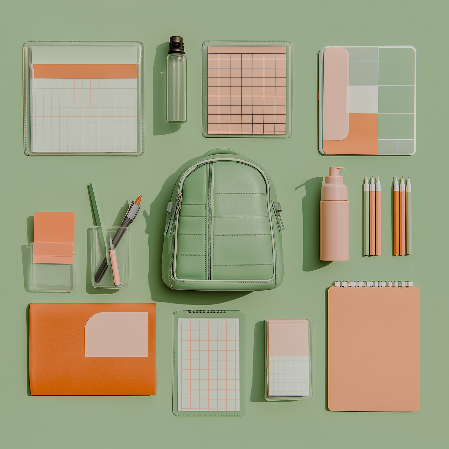 Stationery and Backpack Arrangement