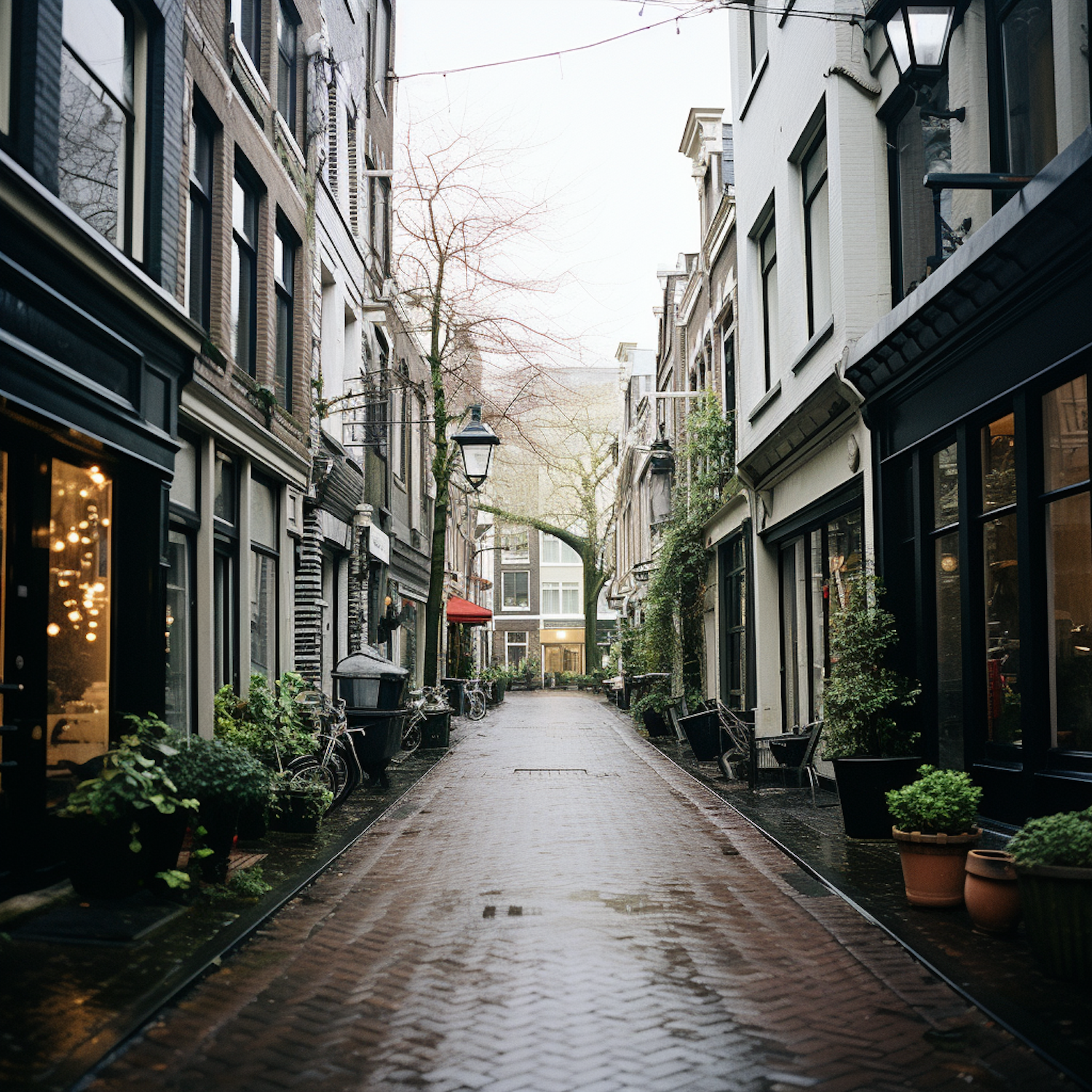 Quiet Reflective European Cobblestone Street