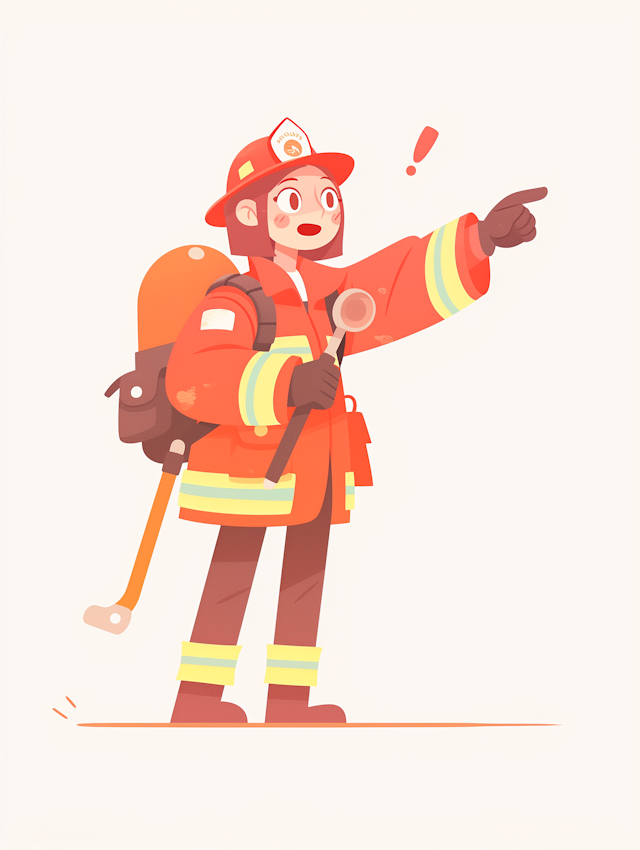 Cartoon Firefighter in Action