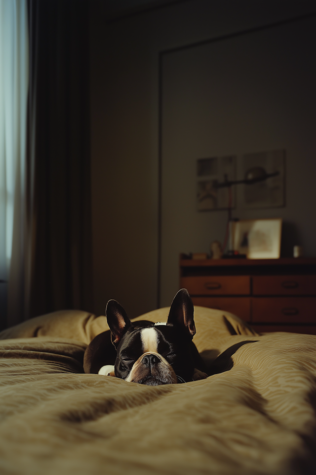 Serene Boston Terrier Resting Indoors