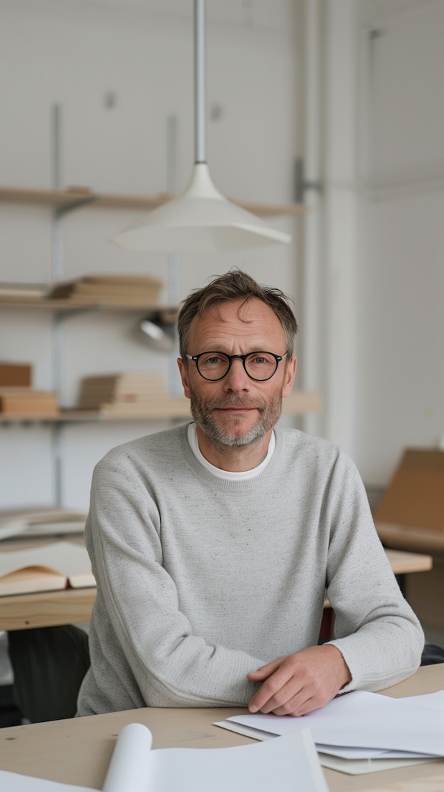 Contemplative Man in Modern Workspace