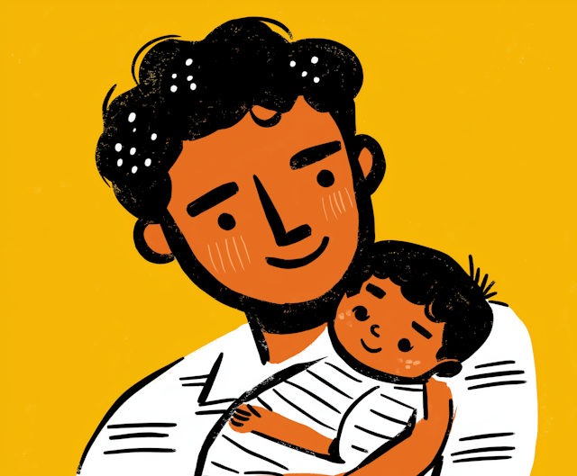 Warm Father and Baby Bonding Illustration