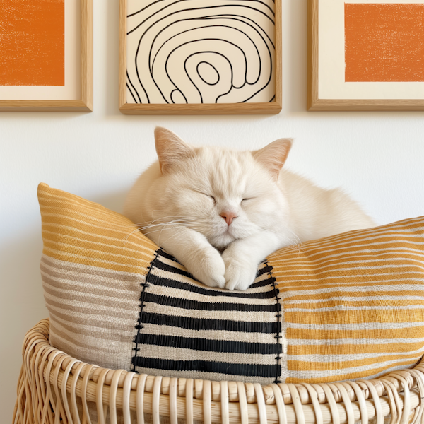 Tranquil Cat Sleeping in a Basket