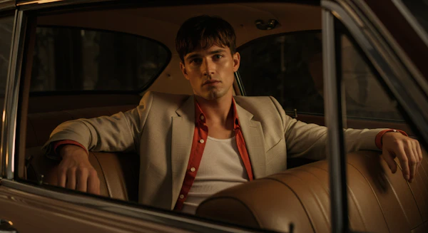 Man in Car with Introspective Gaze