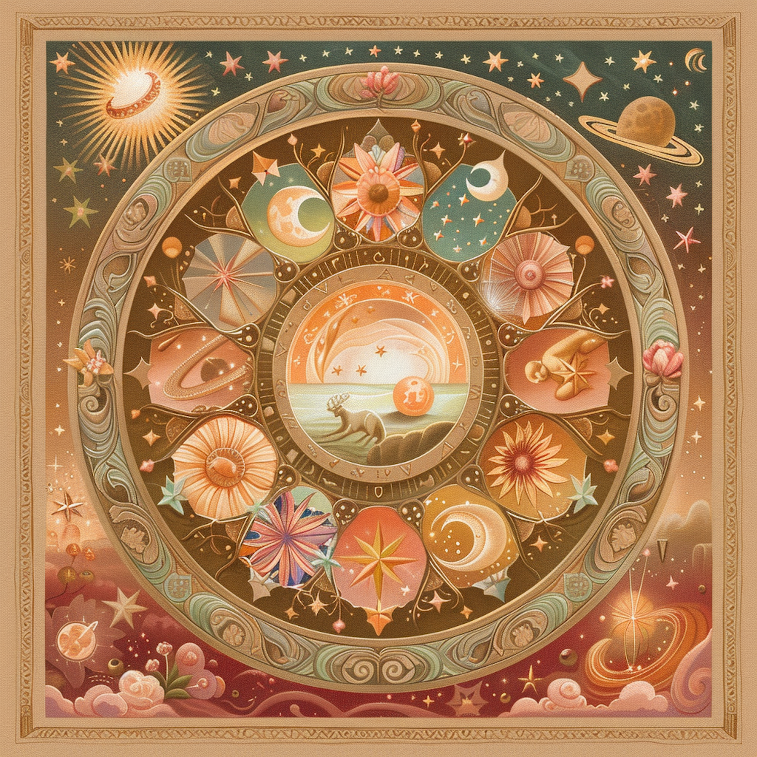 Mystical Zodiac Wheel Illustration