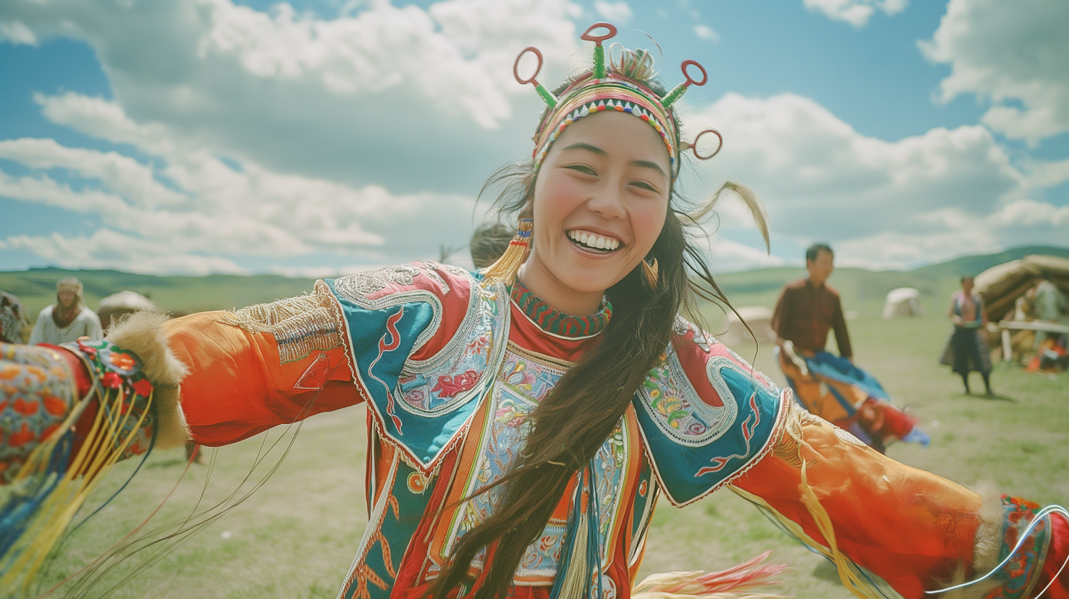 Joyful Woman in Traditional Attire