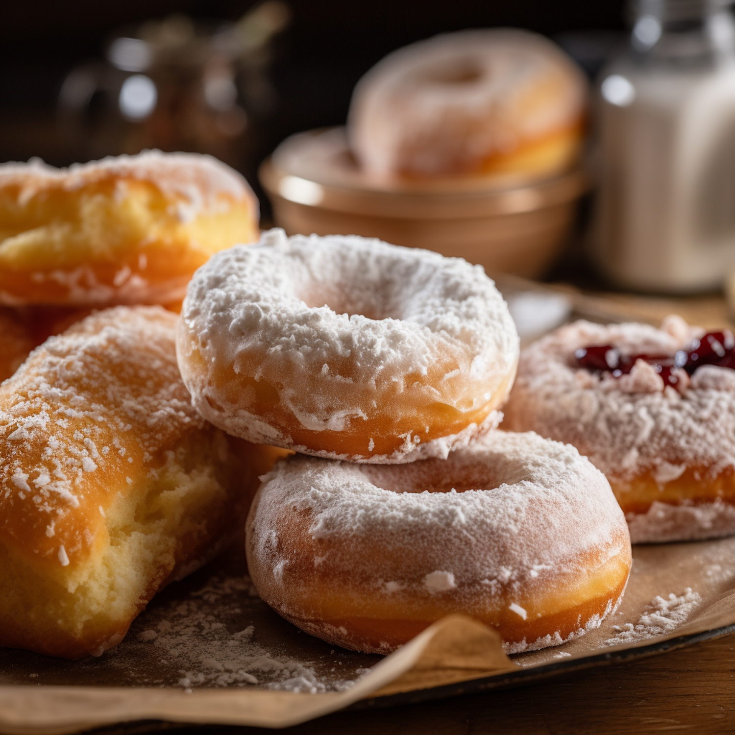 Sugar-Dusted Jam-Filled Donuts