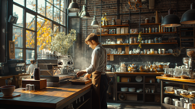 Barista at work in coffee shop