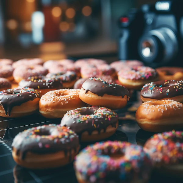 Delectable Array of Glazed and Sprinkled Donuts