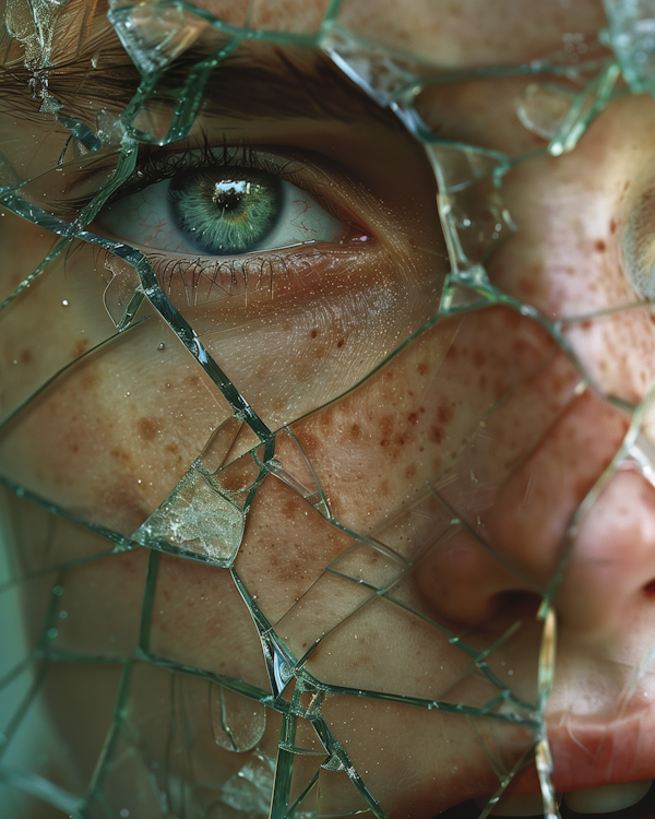 Intense Gaze Through Cracked Glass