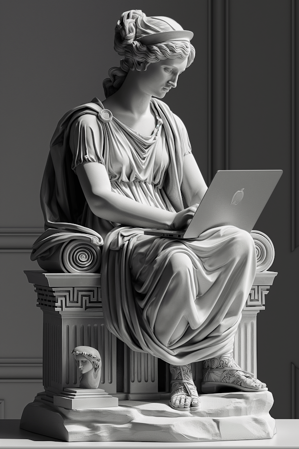 Classical Sculpture with Laptop