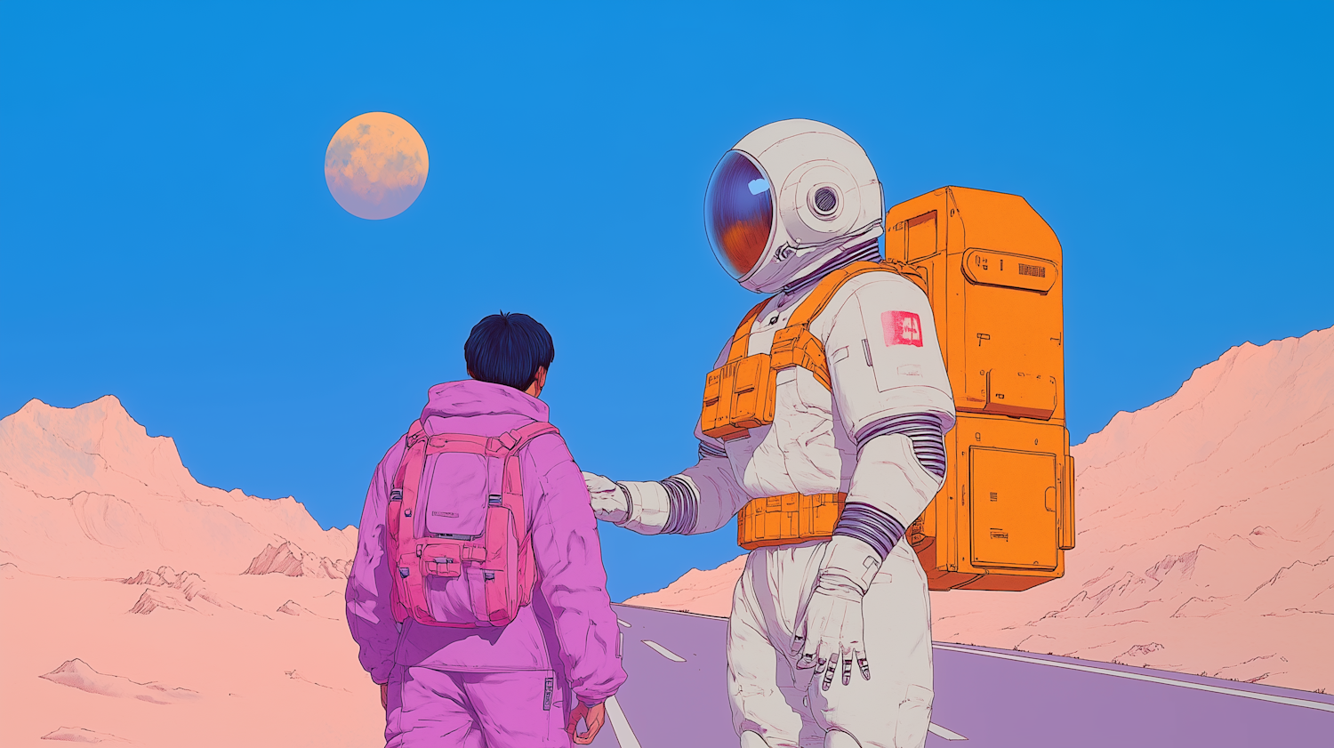 Astronaut and Pink Outfit Interaction