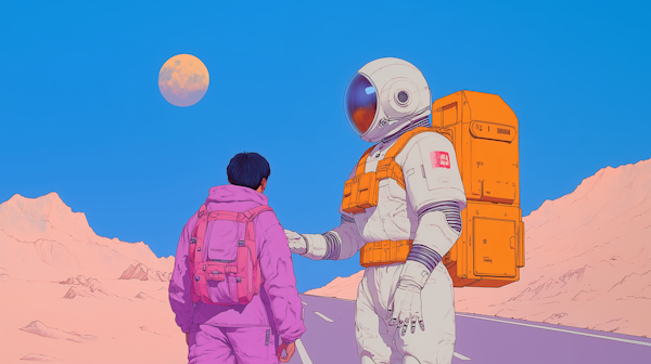 Astronaut and Pink Outfit Interaction