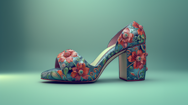 Artistically Decorated High-Heeled Shoe